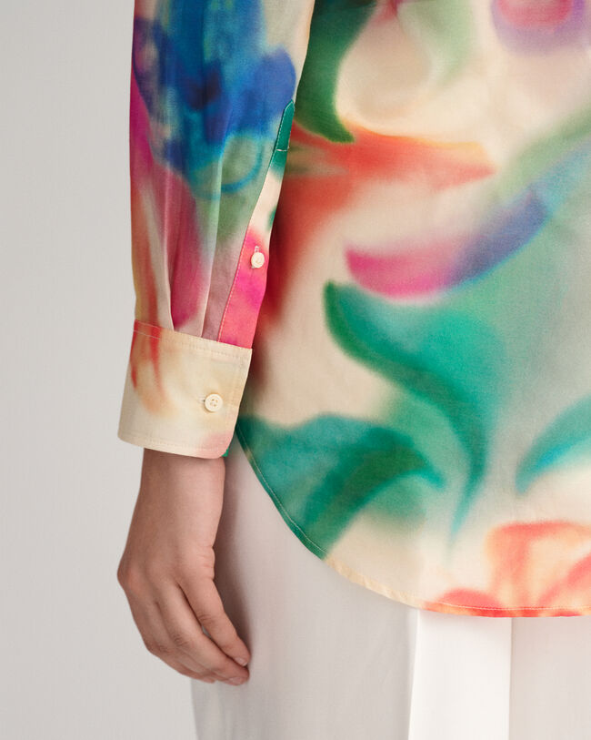 Relaxed Fit Baumwoll Seiden Bluse mit Blumen-Print