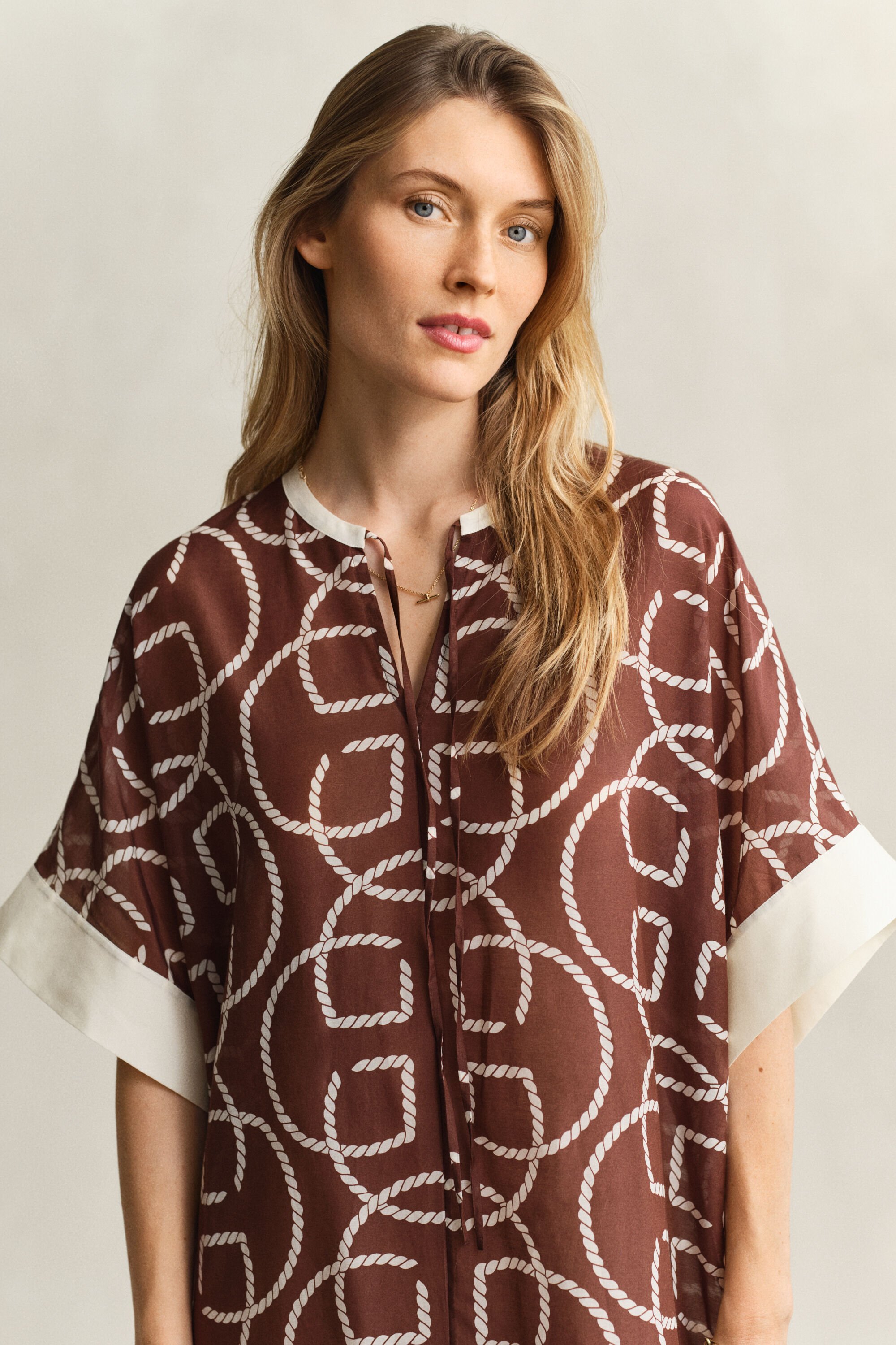 Monogram Kaftan aus Baumwoll-Seiden-Mix