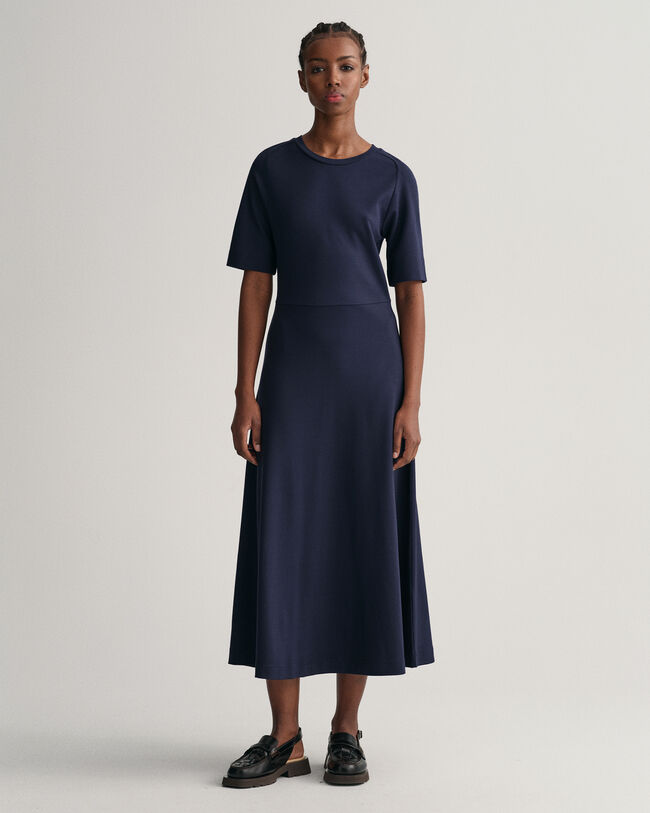 Ausgestelltes Kurzarm Rundhalskleid