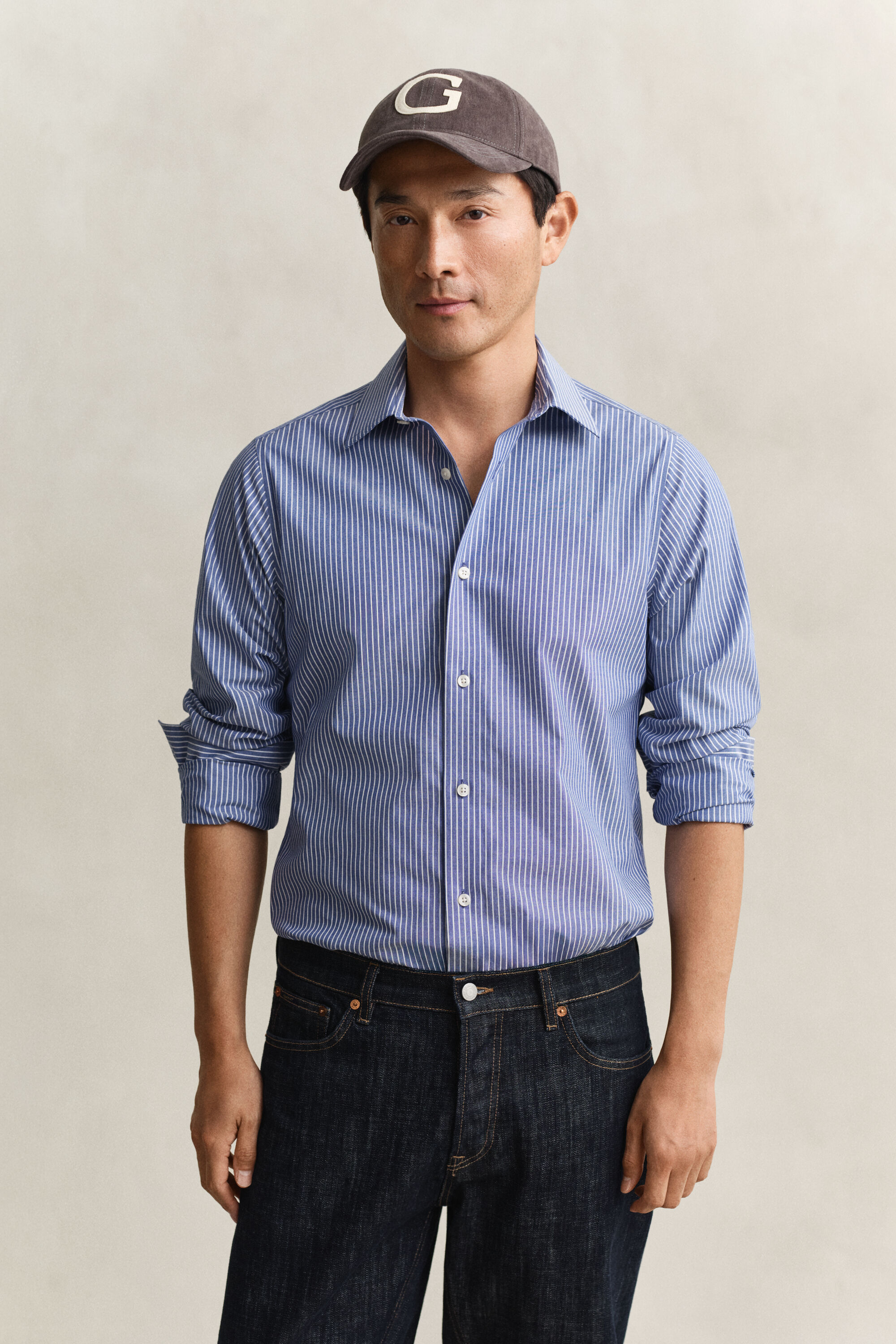 Gestreiftes Hemd aus Stretch-Popeline