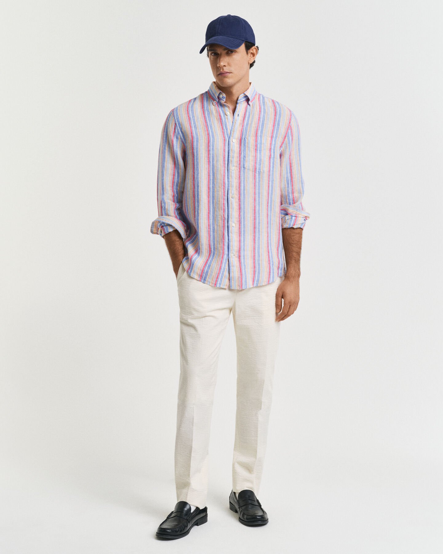 Slim Fit Seersucker Anzughose mit schmal zulaufendem Bein