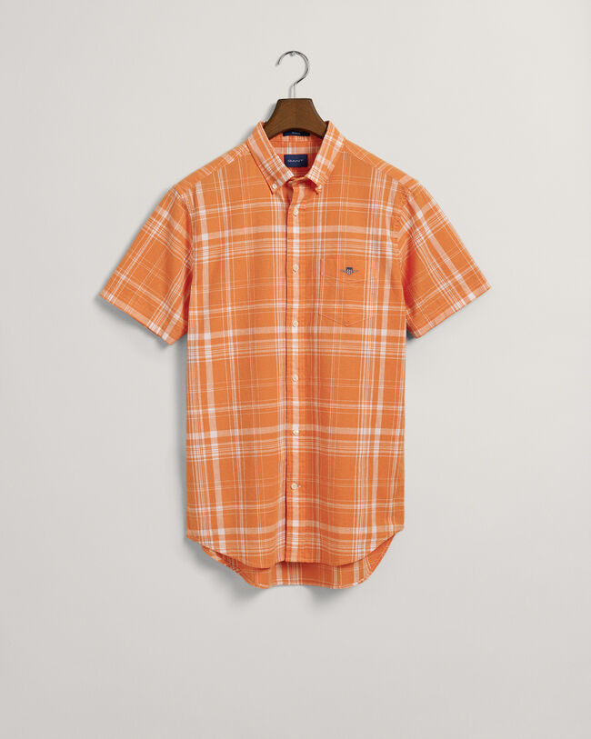 Regular Fit Baumwoll Leinen Kurzarmhemd mit Karomuster