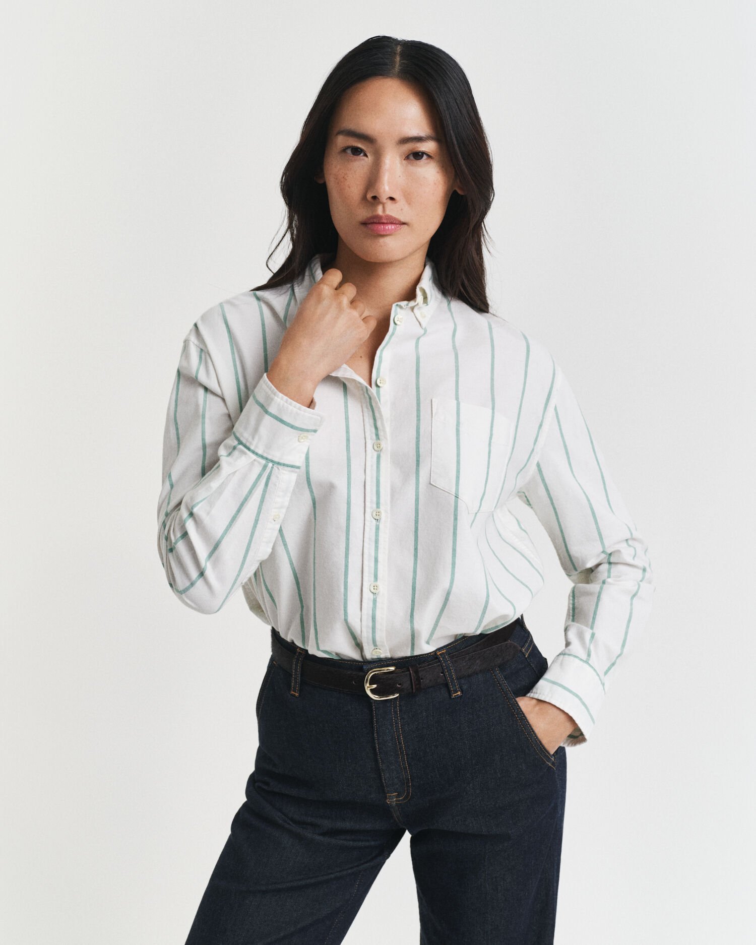 Relaxed Fit Classic Oxford-Bluse mit Streifen