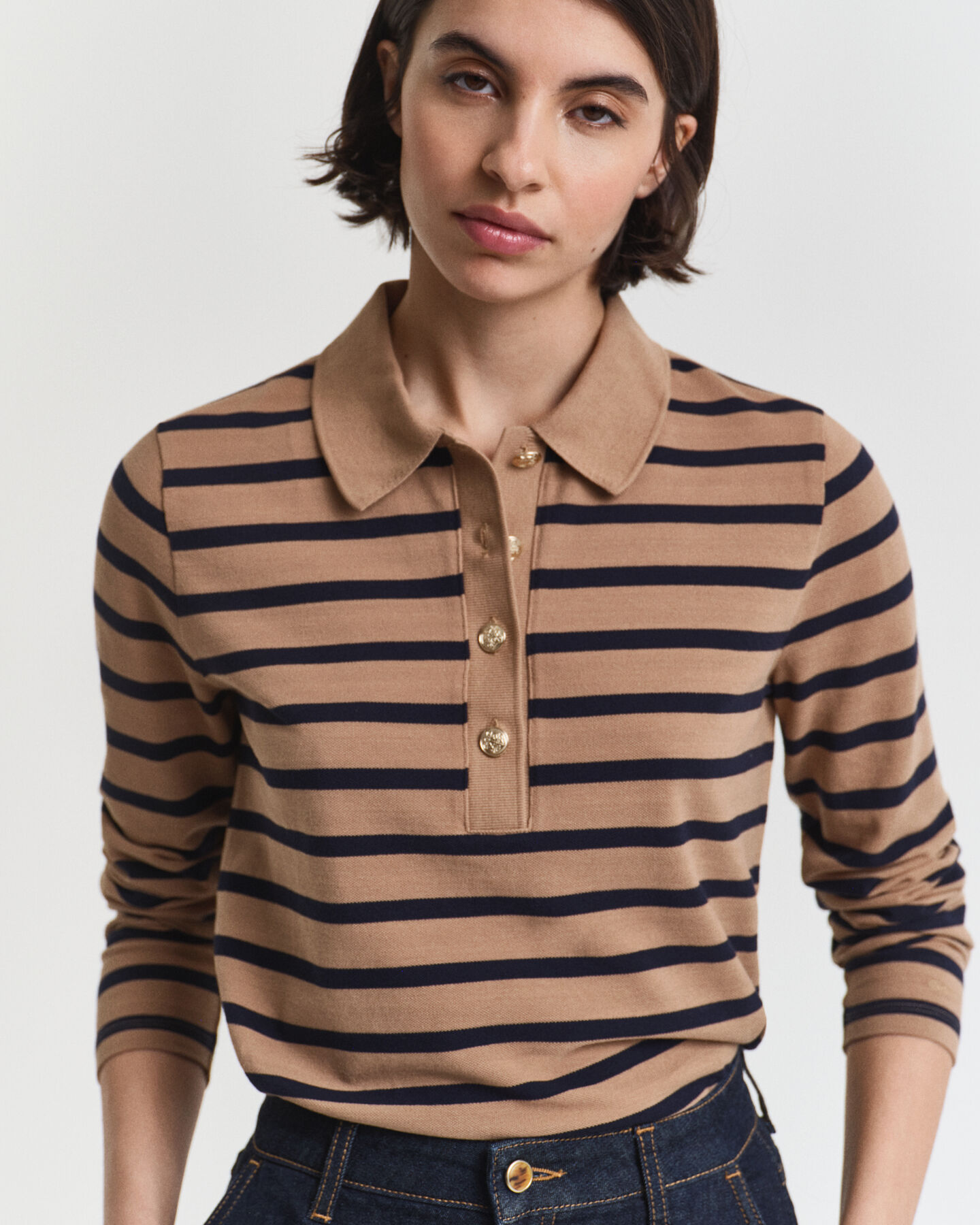 Breton Striped Piqué Langarm-Poloshirt