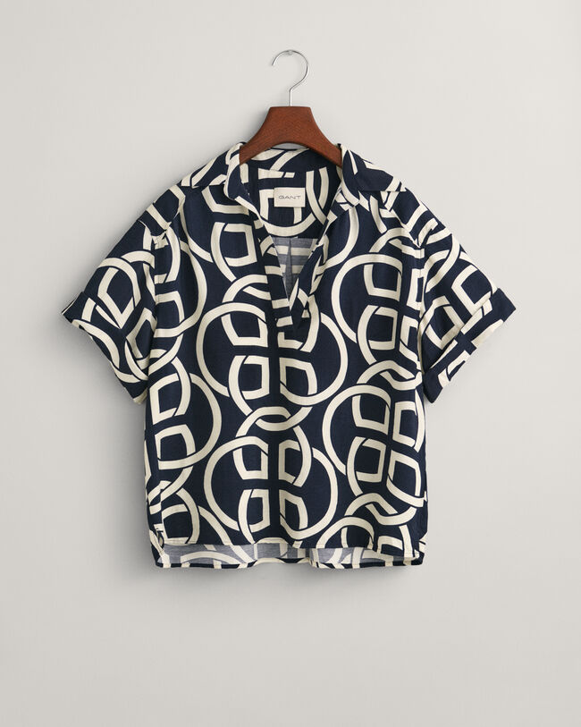 Relaxed Fit Monogram Popover Kurzarmbluse mit Print