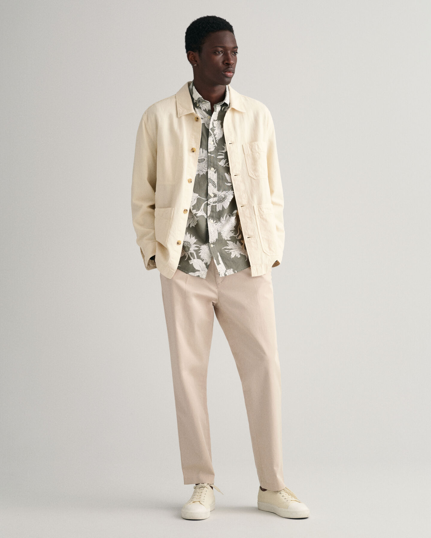 Regular Fit Baumwoll Leinen Hemd mit Sonnenblumen-Print