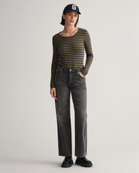 Geripptes Langarm-T-Shirt mit Streifen