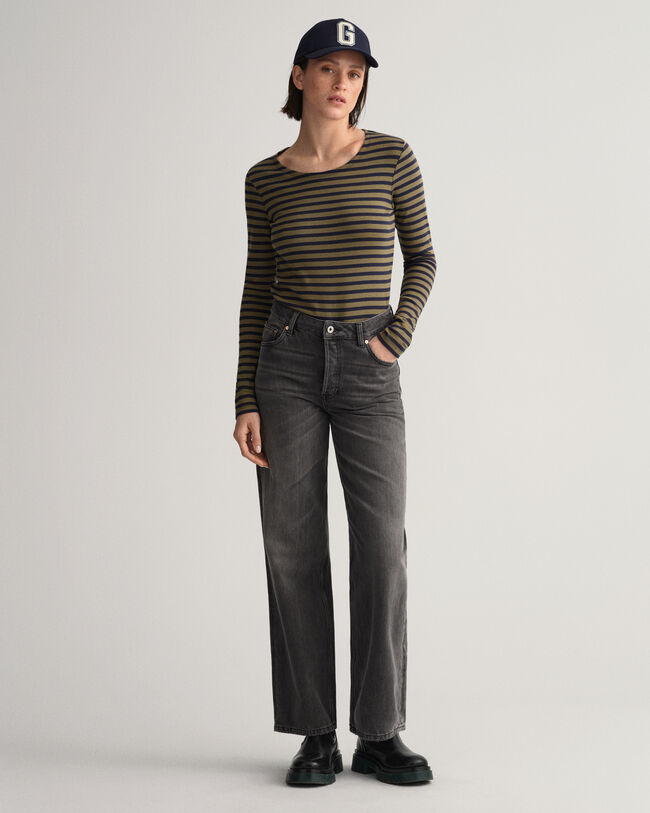 Geripptes Langarm-T-Shirt mit Streifen