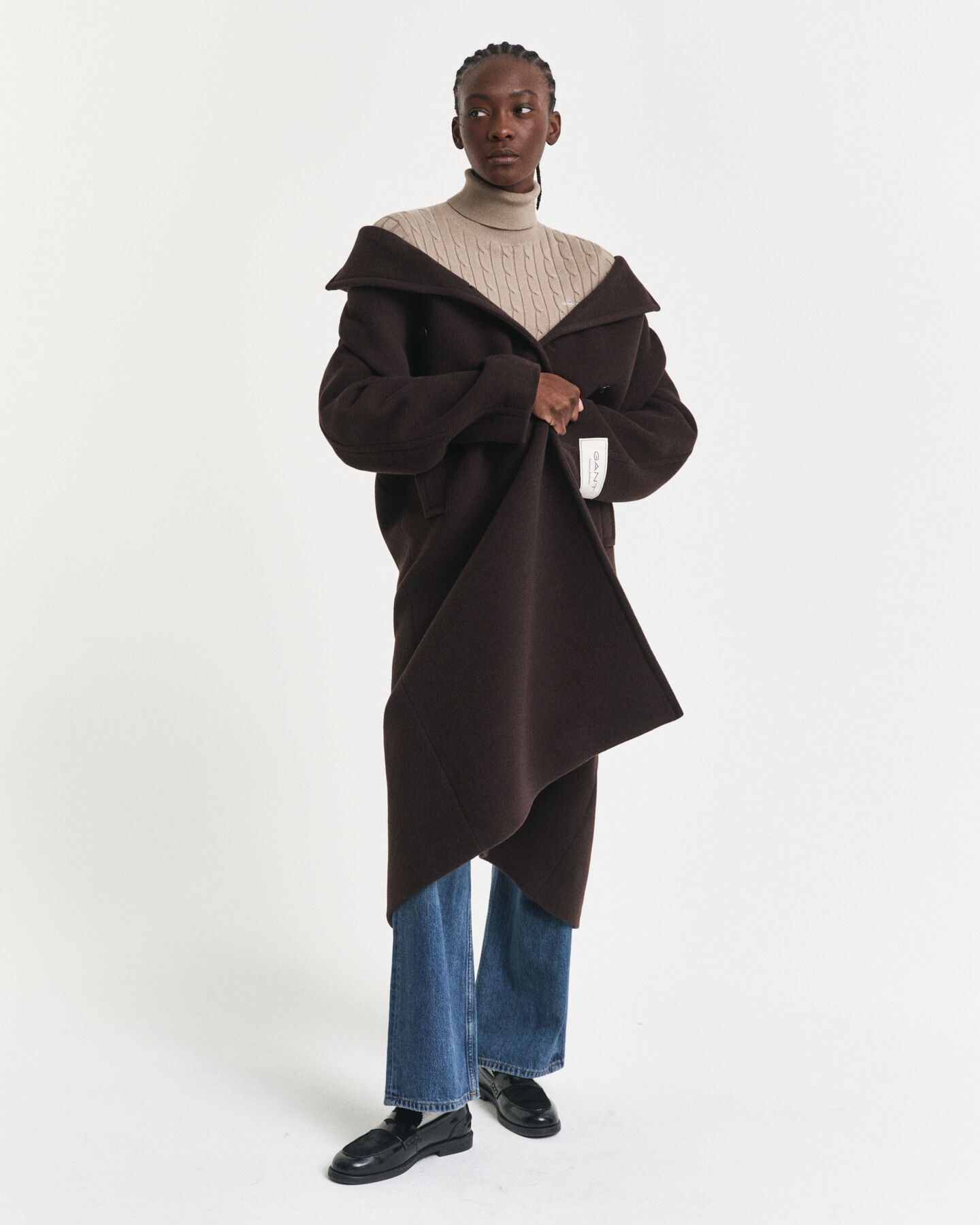 Zopfstrick Rollkragenpullover aus Stretch-Baumwolle