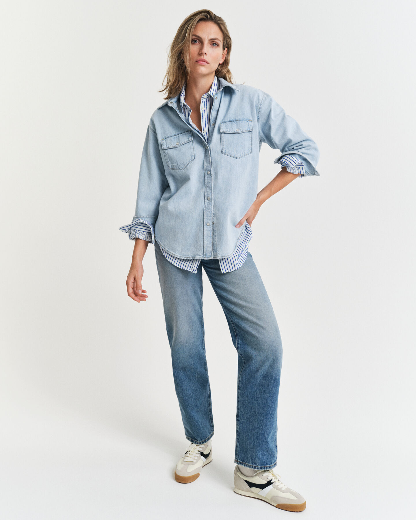 Relaxed Fit Pocket Detail Jeansbluse