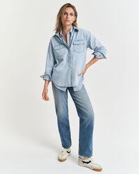 Relaxed Fit Pocket Detail Jeansbluse