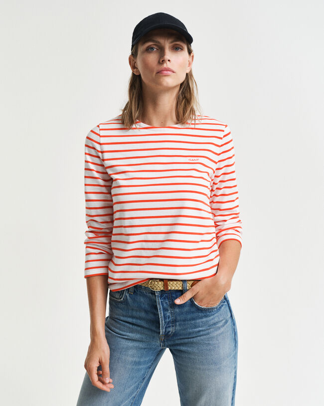 T-Shirt mit 3/4-&Auml;rmeln und Marinestreifen