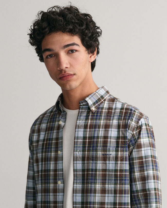 Regular Fit Popeline Hemd mit mittelgro&szlig;em Karo