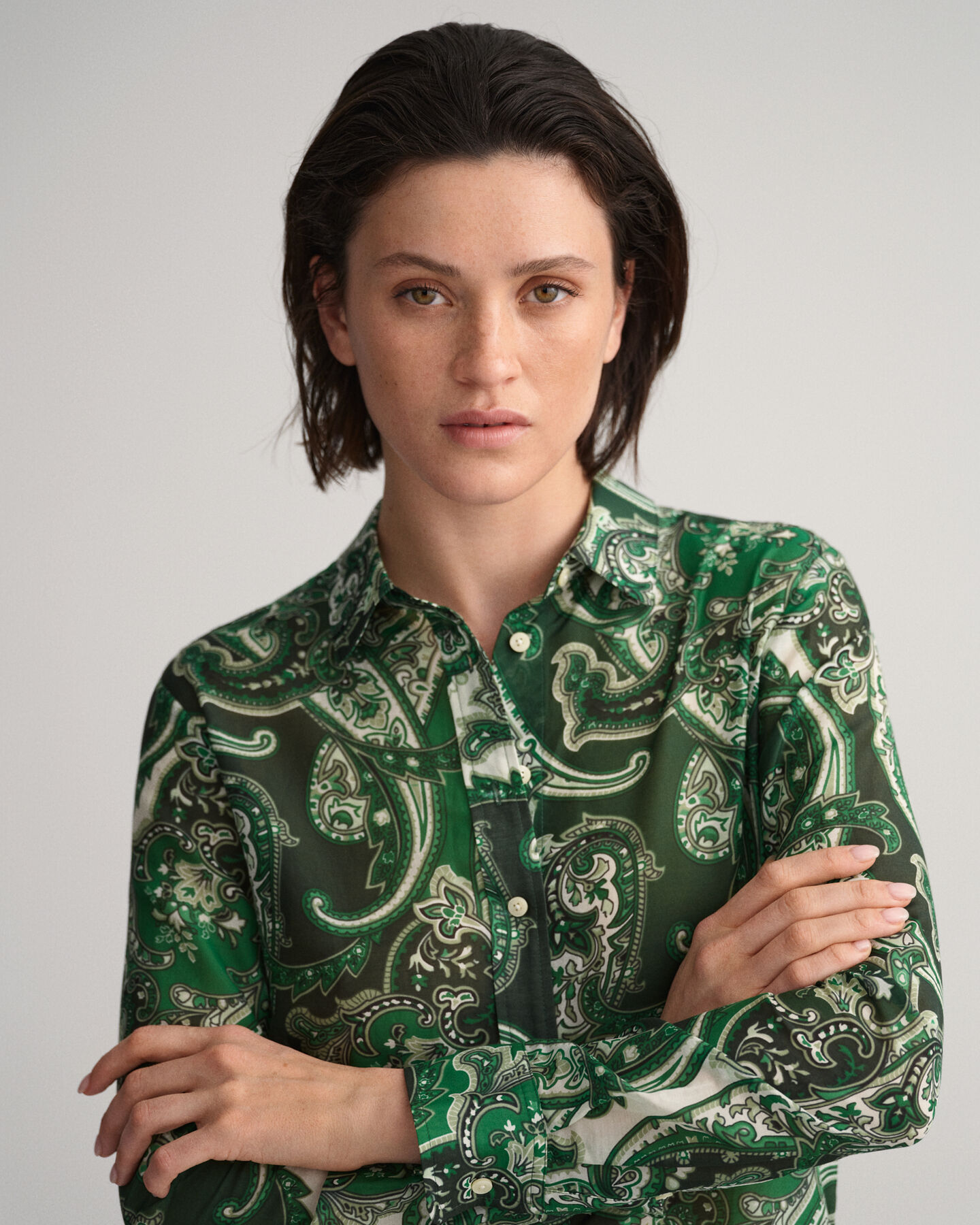 Regular Fit Paisley Bluse aus Baumwolle und Seide