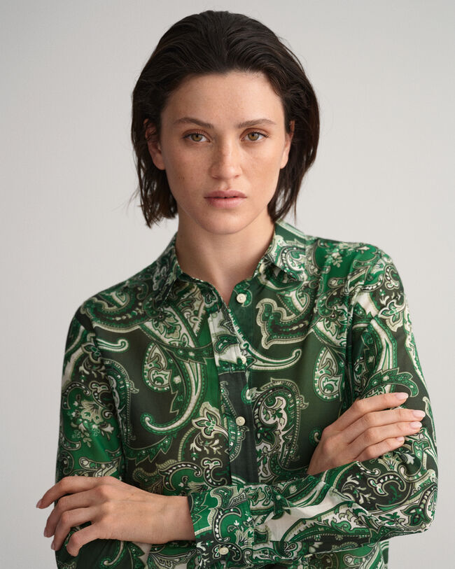 Regular Fit Paisley Bluse aus Baumwolle und Seide