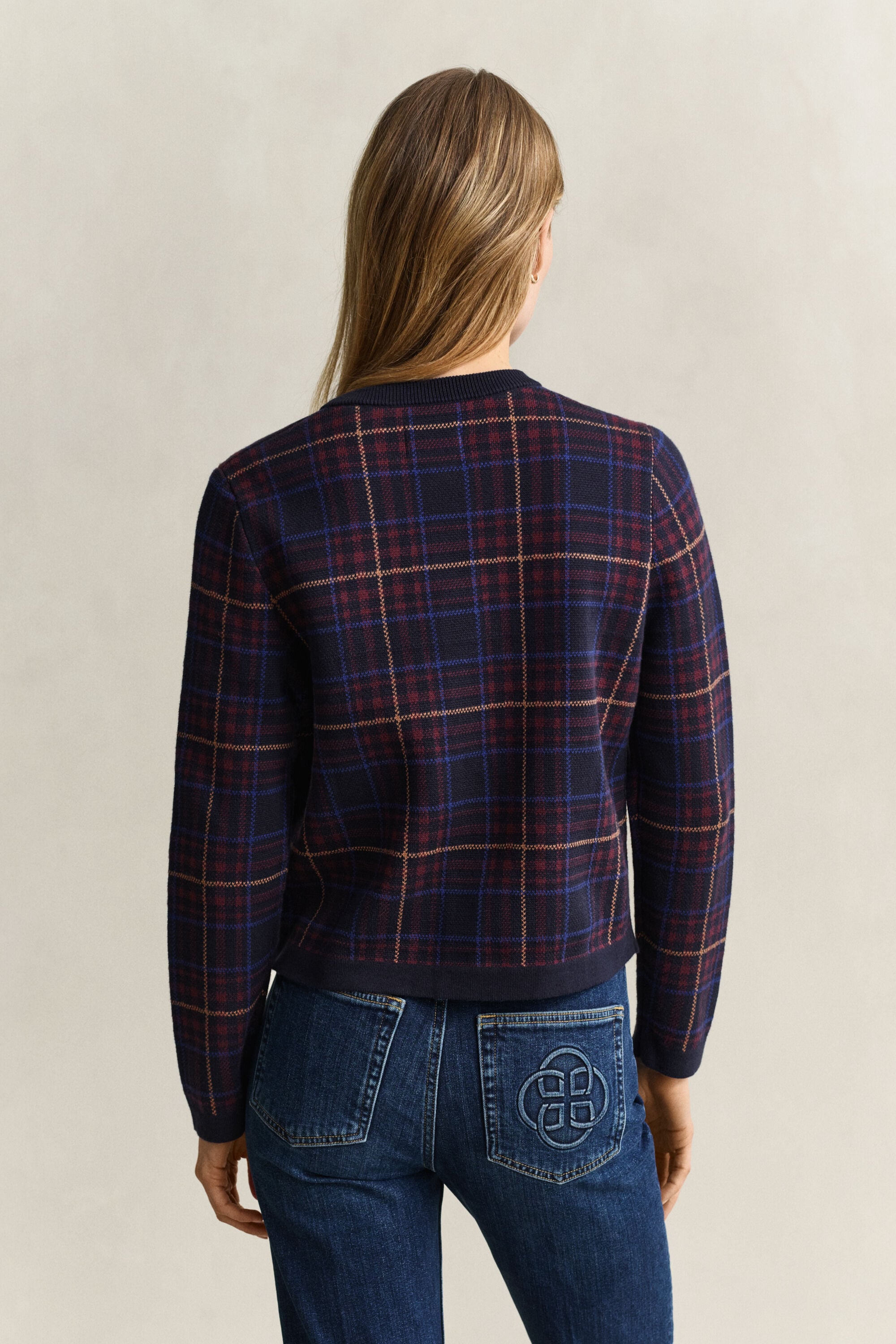 Karierte Strickjacke
