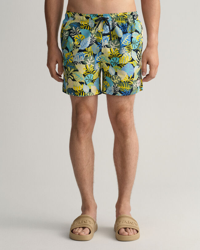 Classic Fit Badeshorts mit tropischem Print