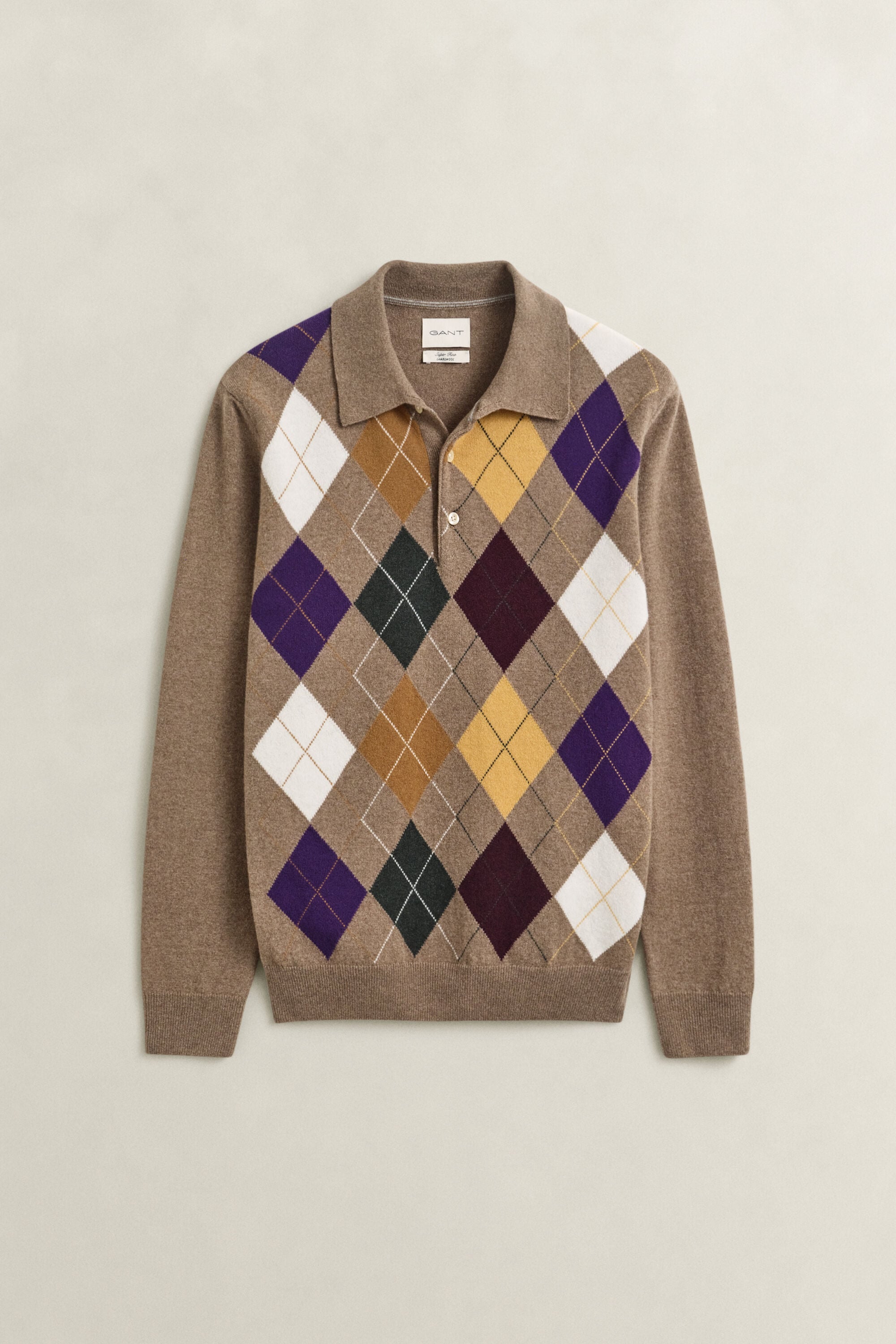 Argyle Polopullover aus ultrafeiner Lambswool