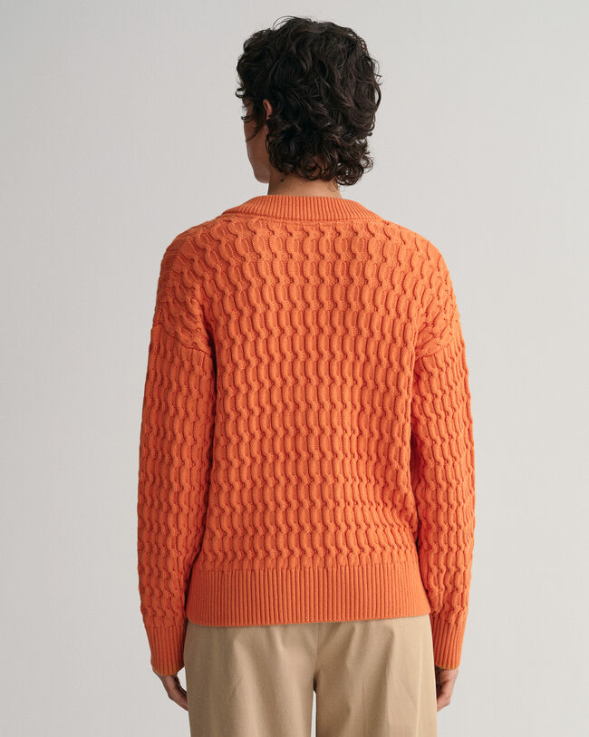 Textured V-Neck Strickjacke aus Baumwolle