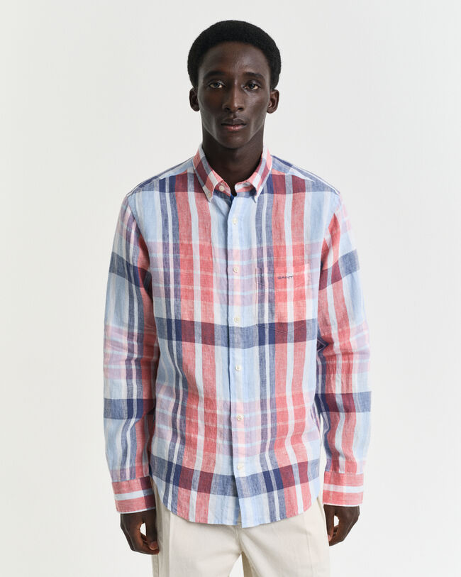 Regular Fit Madras Leinen Hemd