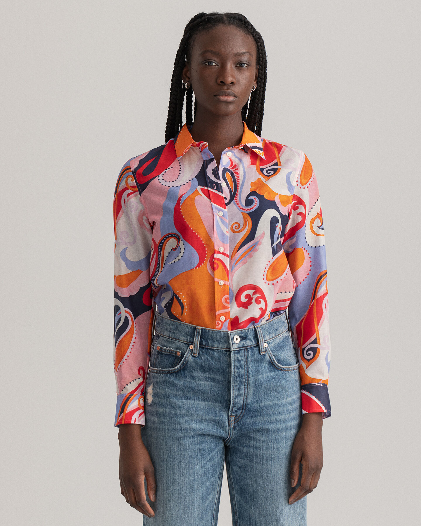 Regular Fit Baumwoll-Seiden-Bluse mit Paisley-Muster