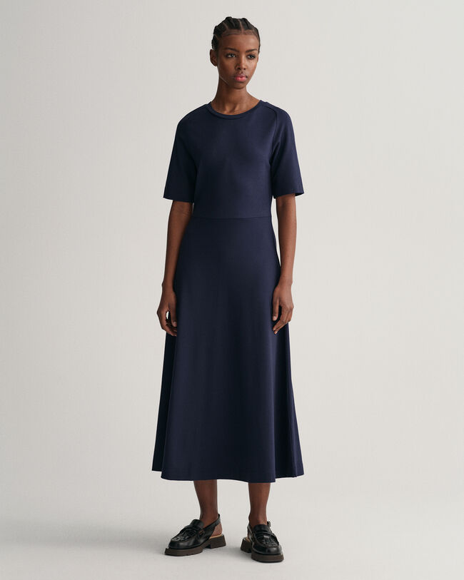 Ausgestelltes Kurzarm Rundhalskleid