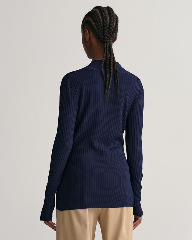 Geripptes V-Neck Langarm Oberteil