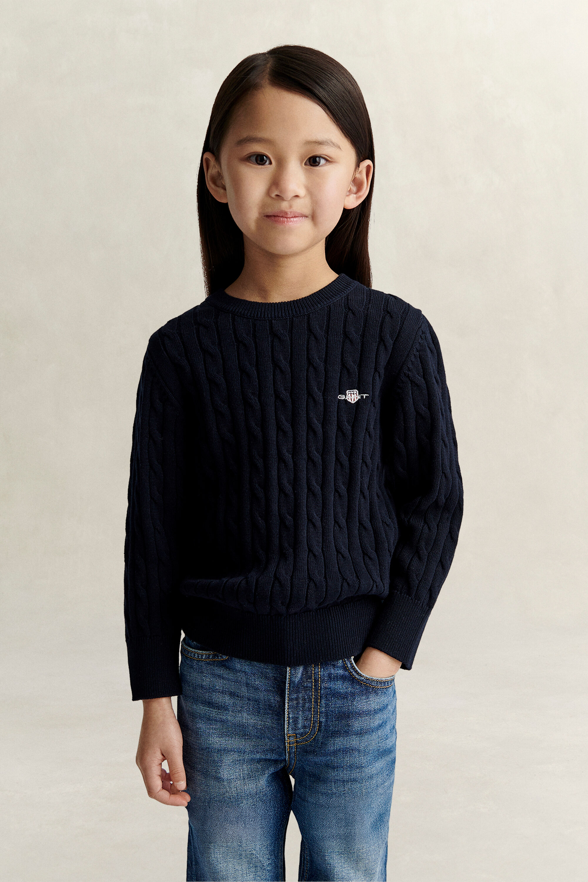 Girls Shield Pullover mit Zopfstrickmuster