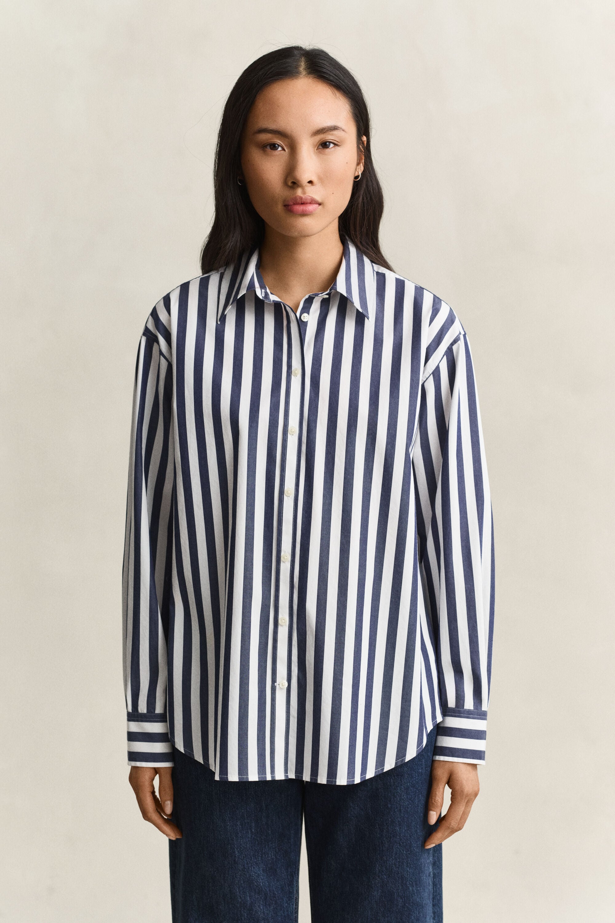 Relaxed Fit Popeline Bluse mit Streifen