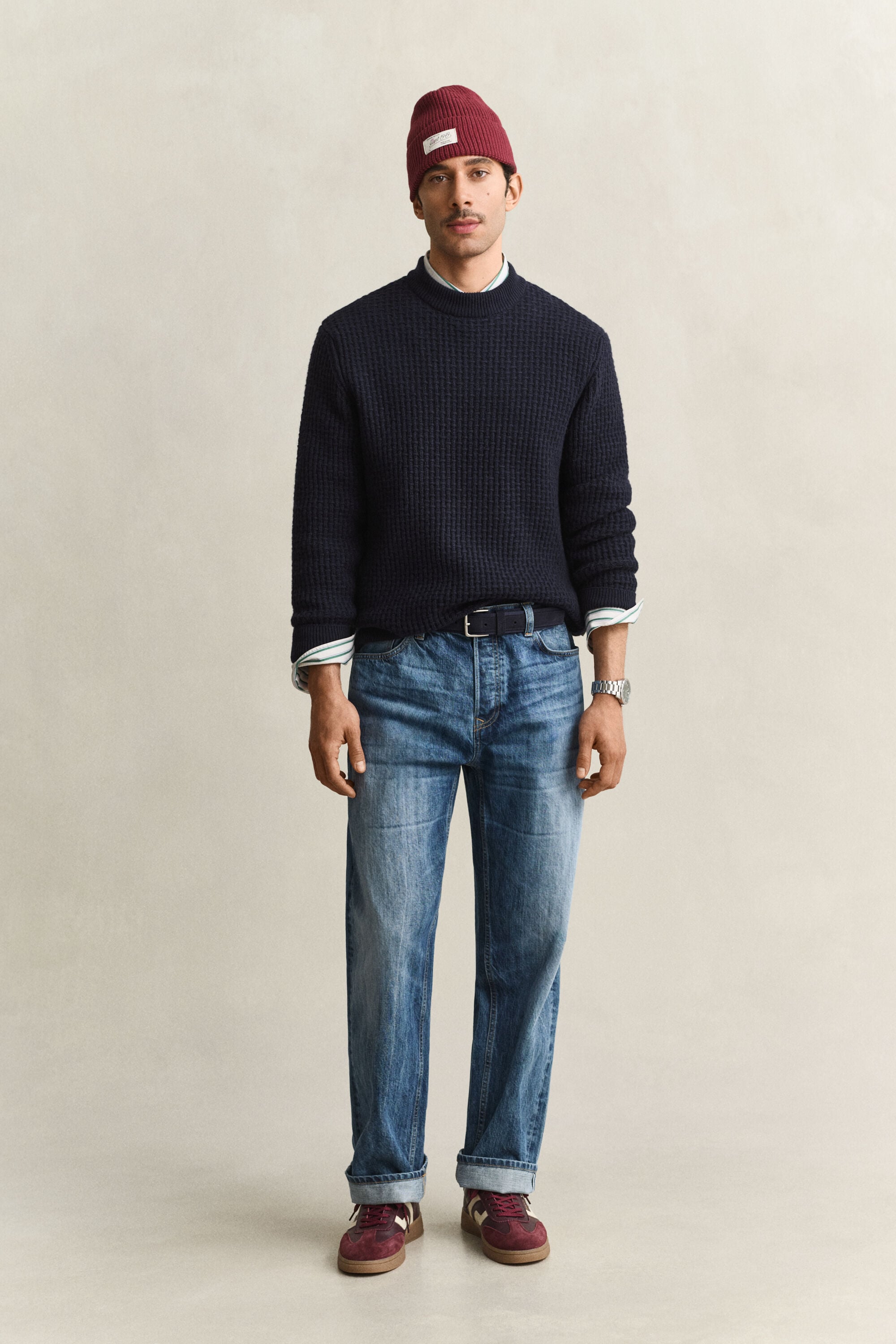 Stehkragenpullover aus griffigem Baumwoll-Woll-Mix