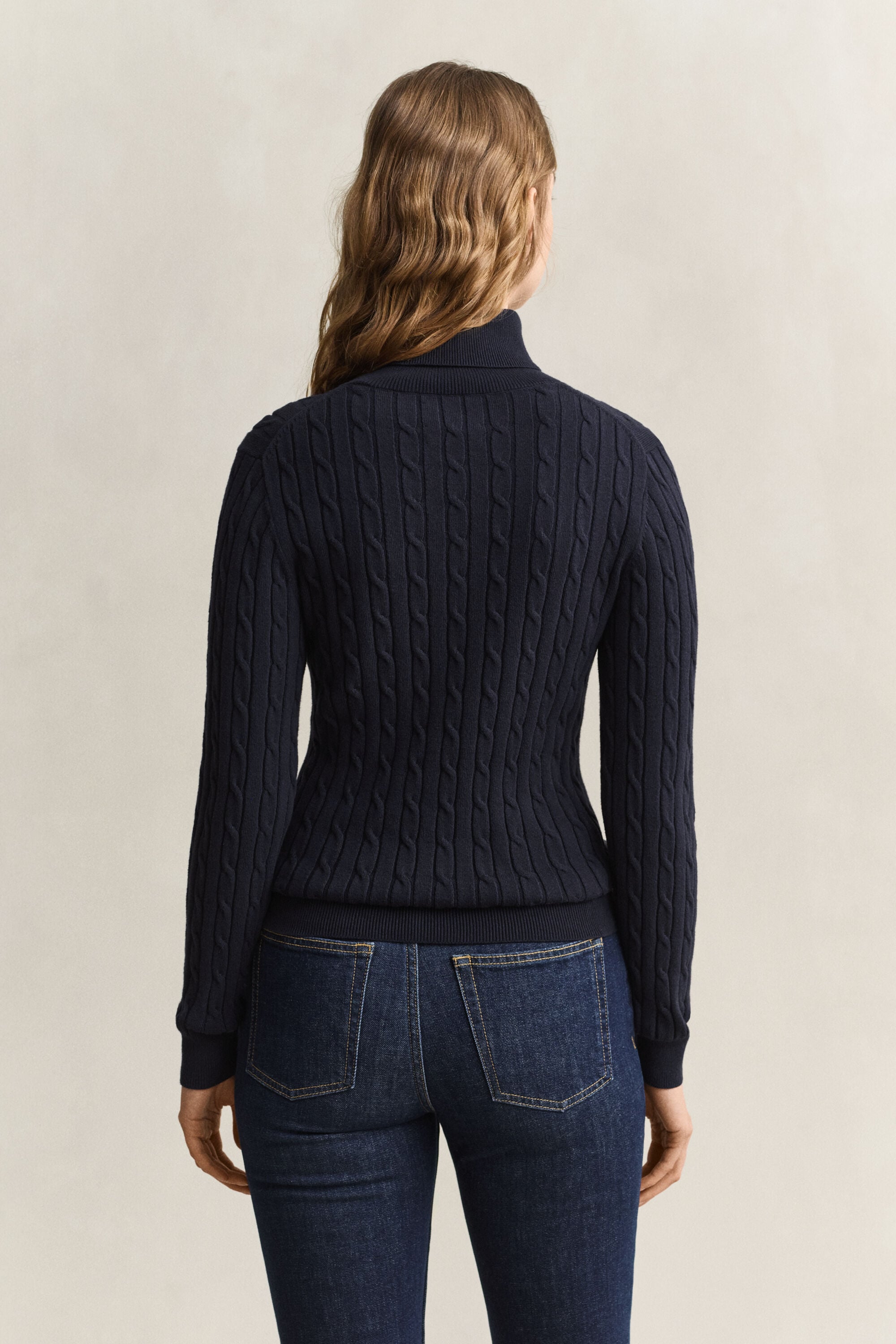 Zopfstrick Rollkragenpullover aus Stretch-Baumwolle