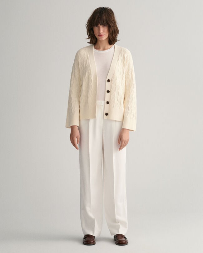 V-Neck Strickjacke mit Fischgr&auml;tmuster