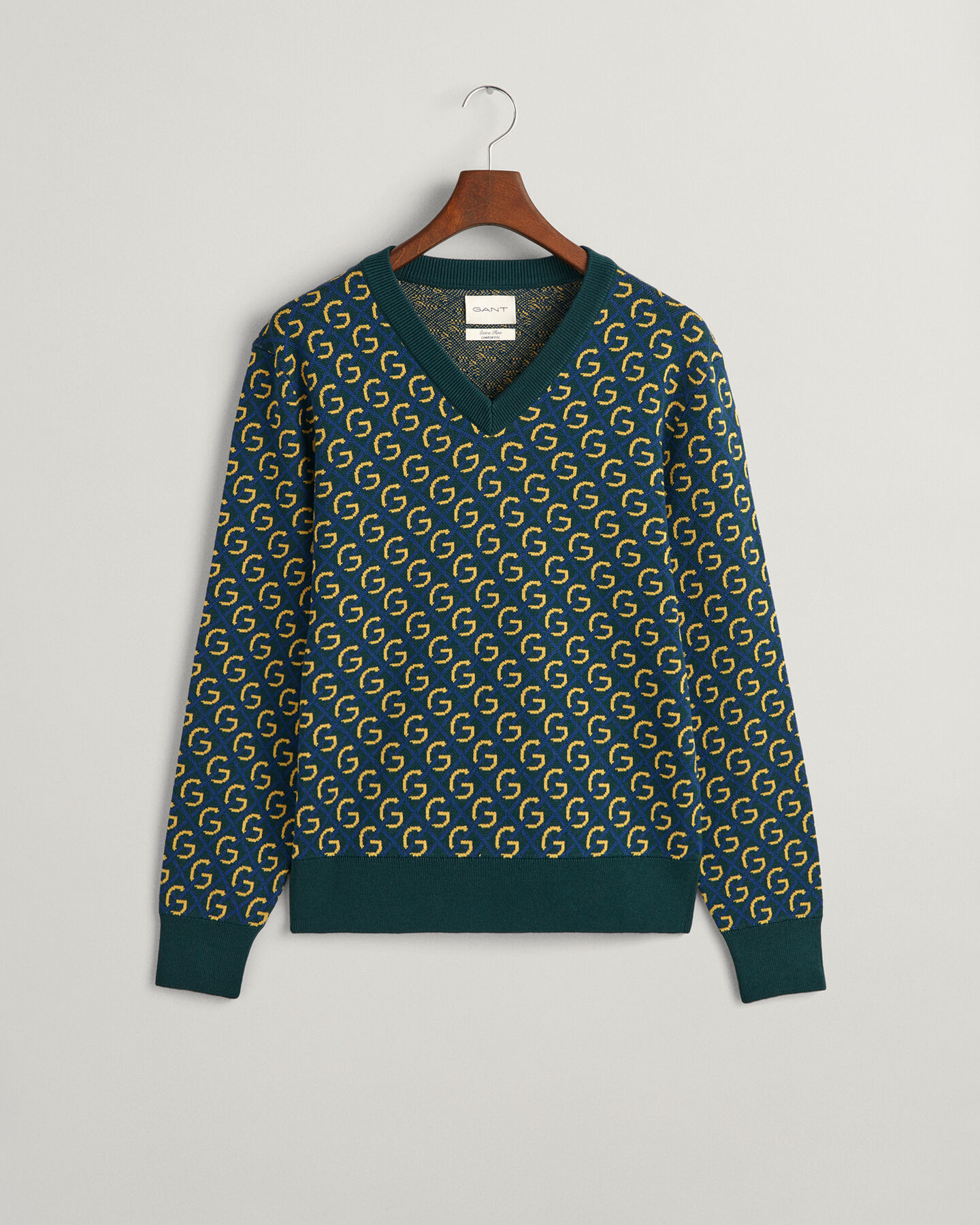 Jacquard V-Neck Pullover aus Merinowolle