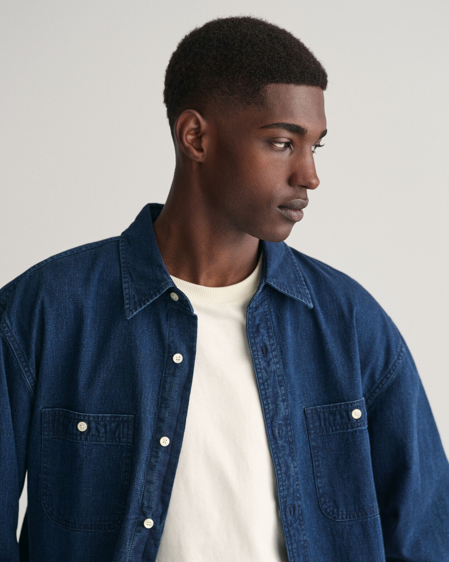 Relaxed Fit Indigo Hemd mit Struktur