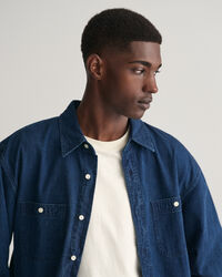 Relaxed Fit Indigo Hemd mit Struktur