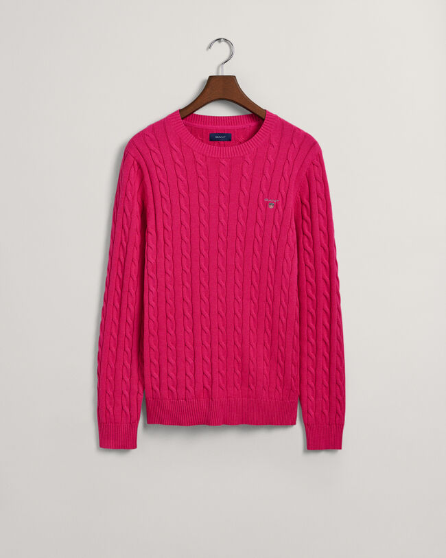 Zopfstrick Rundhalspullover aus Baumwolle