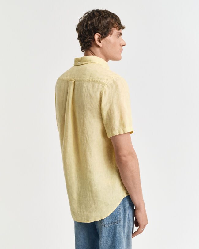 St&uuml;ckgef&auml;rbtes Regular Fit Leinen Kurzarmhemd