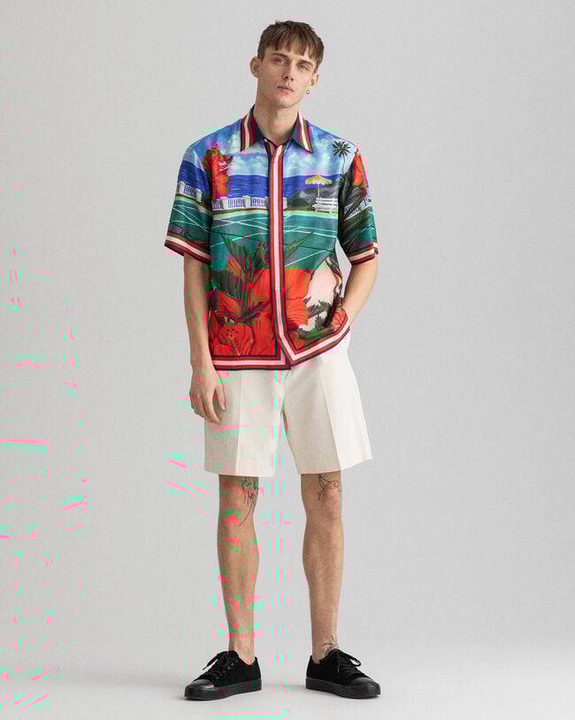 Relaxed Fit Scenery Kurzarmhemd aus Seide