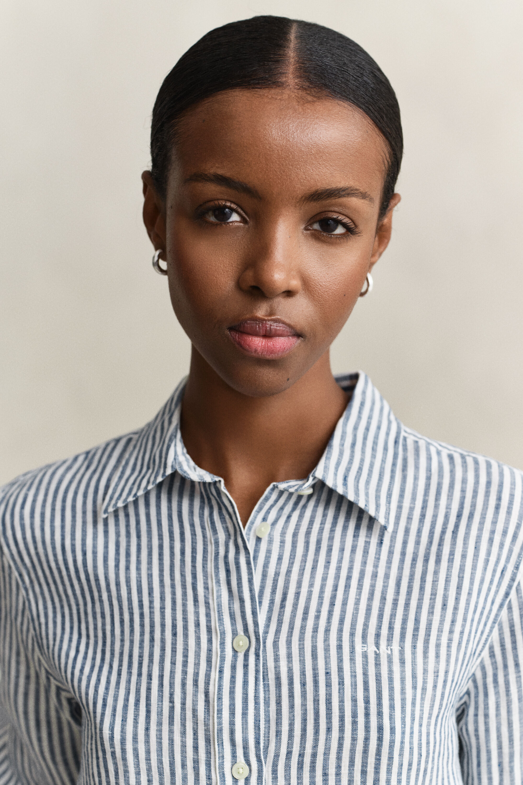 Regular Fit Leinen Bluse mit Streifen