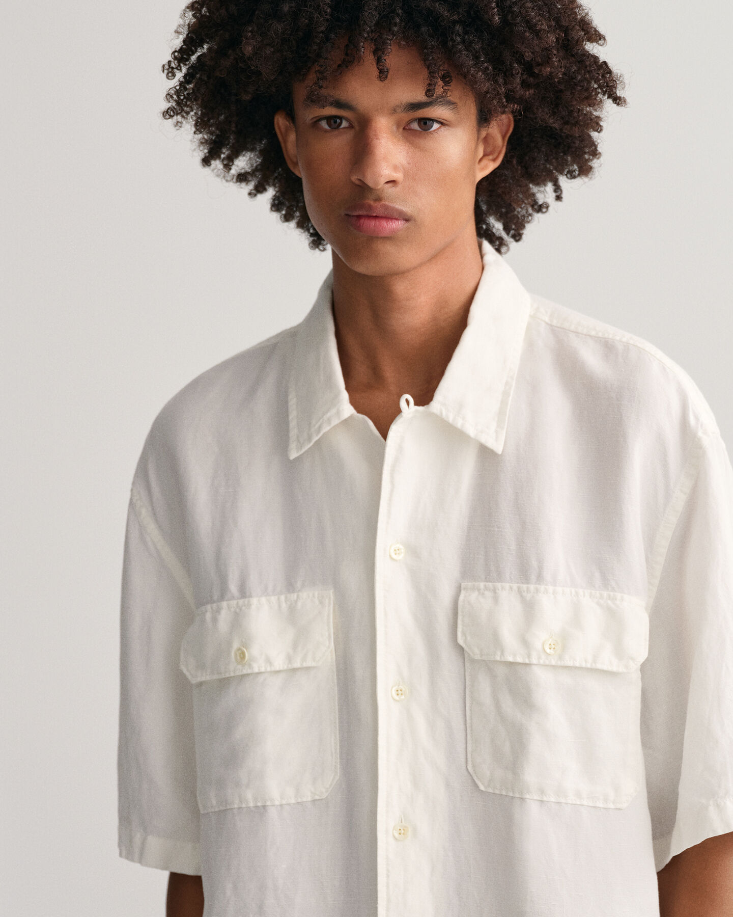 Relaxed Fit Leinen Lyocell Kurzarmhemd