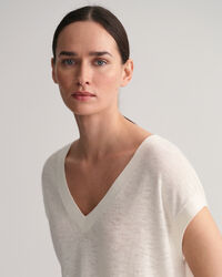 V-Neck Top aus Leinenmischgewebe