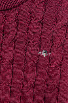 Teen Girls Shield Cable Knit Sweater — VIBRANT BURGUNDY 1