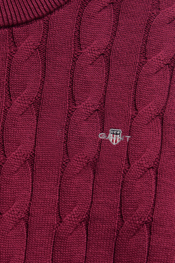 Teen Girls Shield Cable Knit Sweater — VIBRANT BURGUNDY