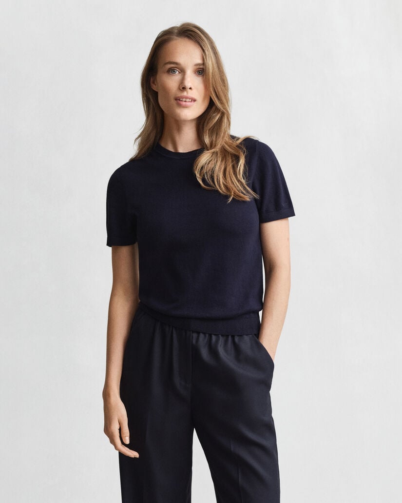 Leichter Kurzarm-Rundhalspullover