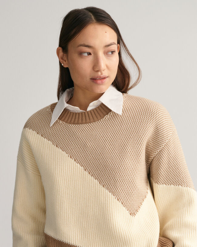 Color Blocked Baumwoll Rundhalspullover