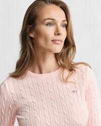 Zopfstrick Rundhalspullover aus Stretch-Baumwolle