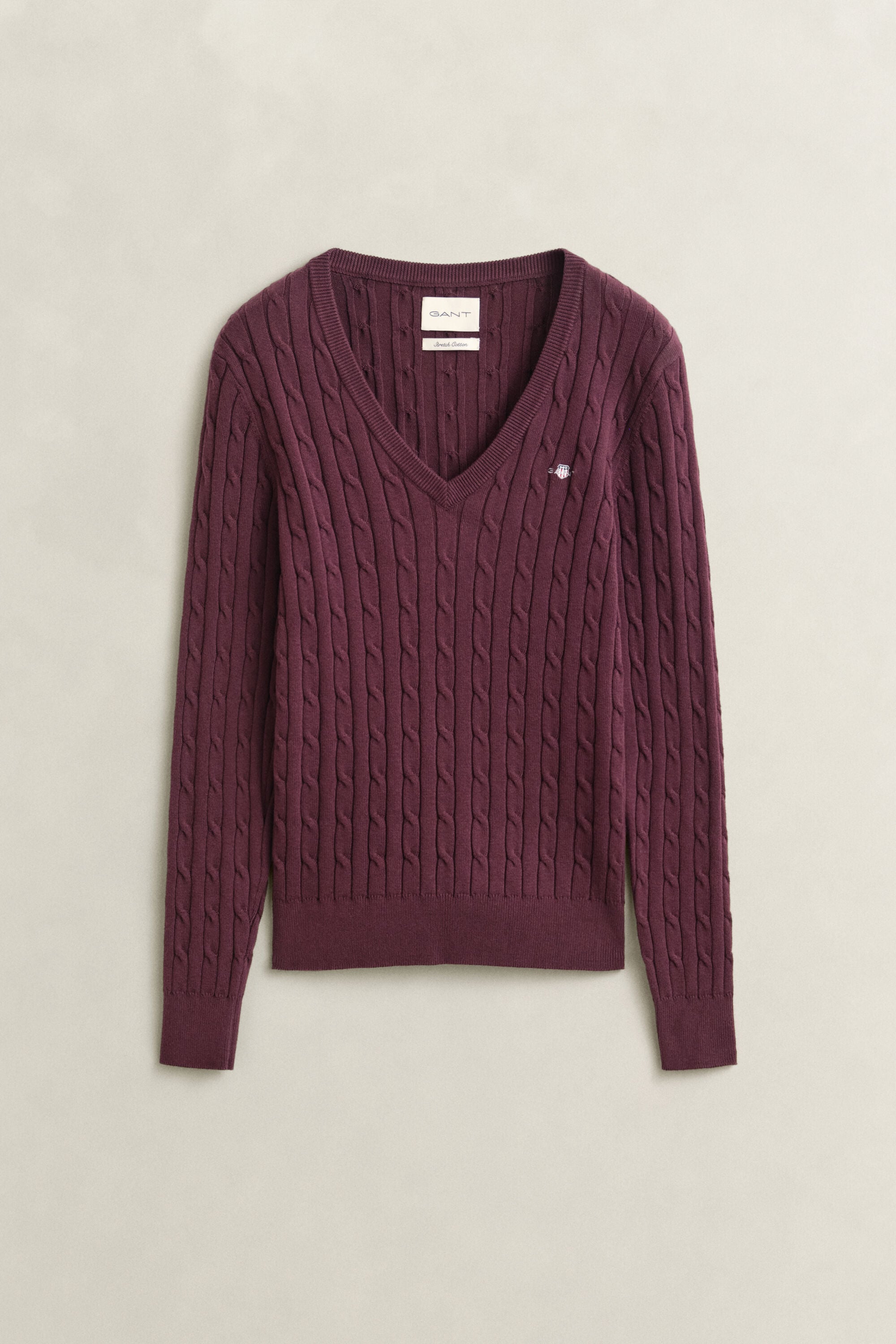 Zopfstrick V-Neck Pullover aus Stretch-Baumwolle