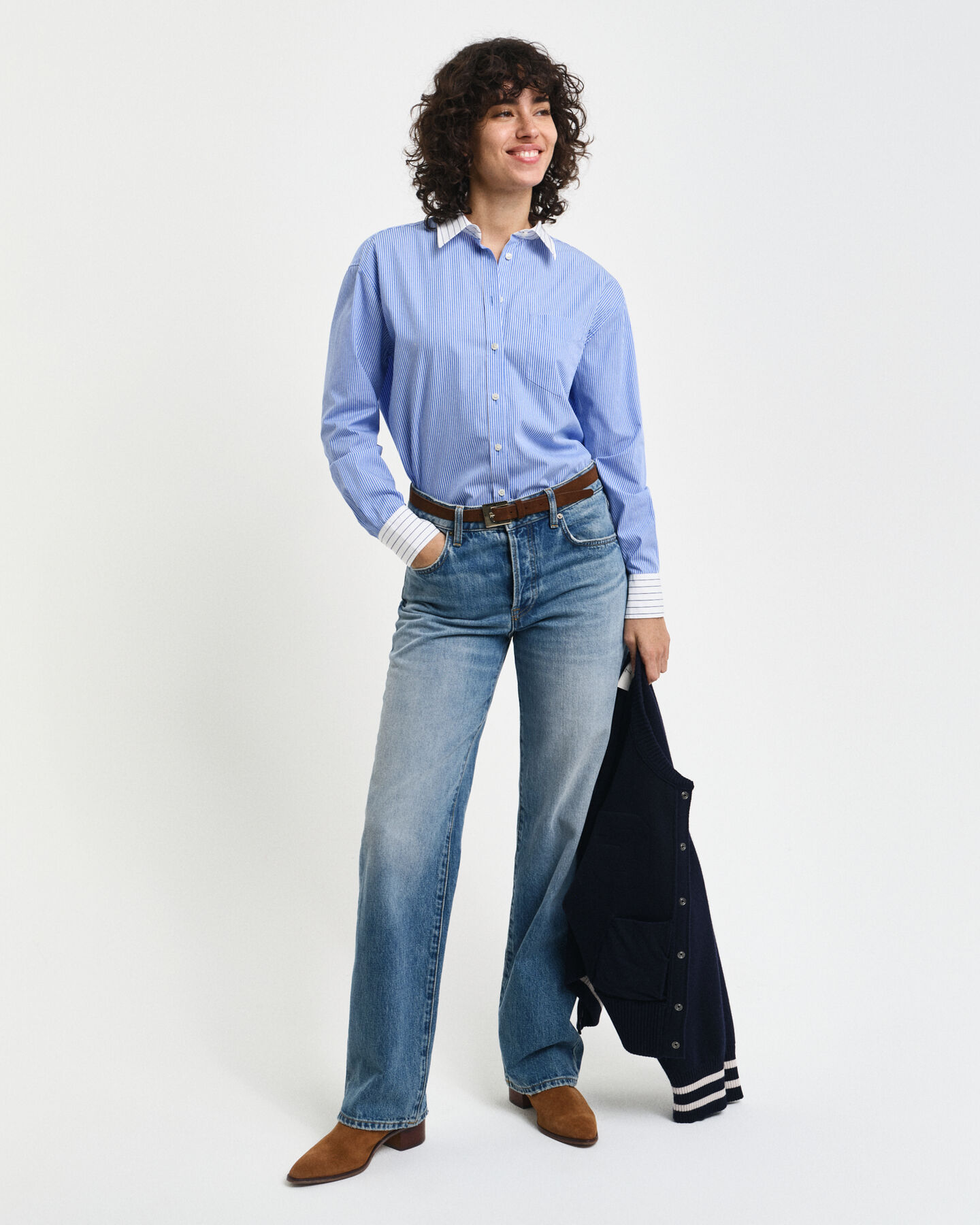 Relaxed Fit Popeline Bluse mit bunten Streifen