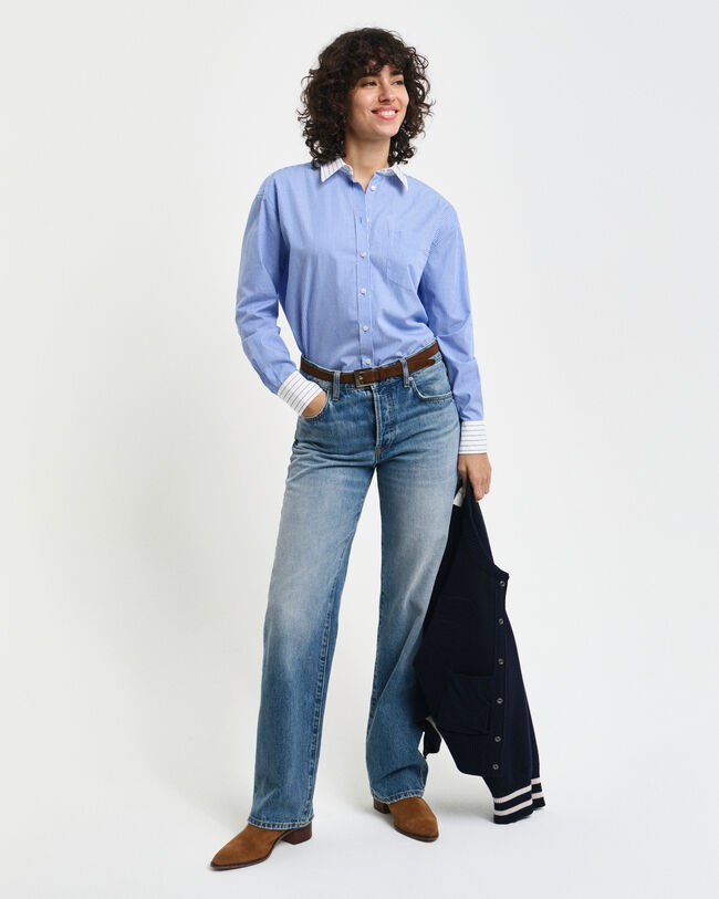 Relaxed Fit Popeline Bluse mit bunten Streifen