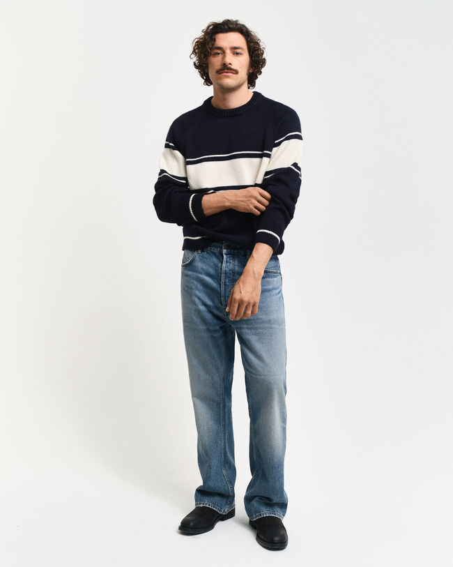 Rundhalspullover aus Wolle mit Streifen